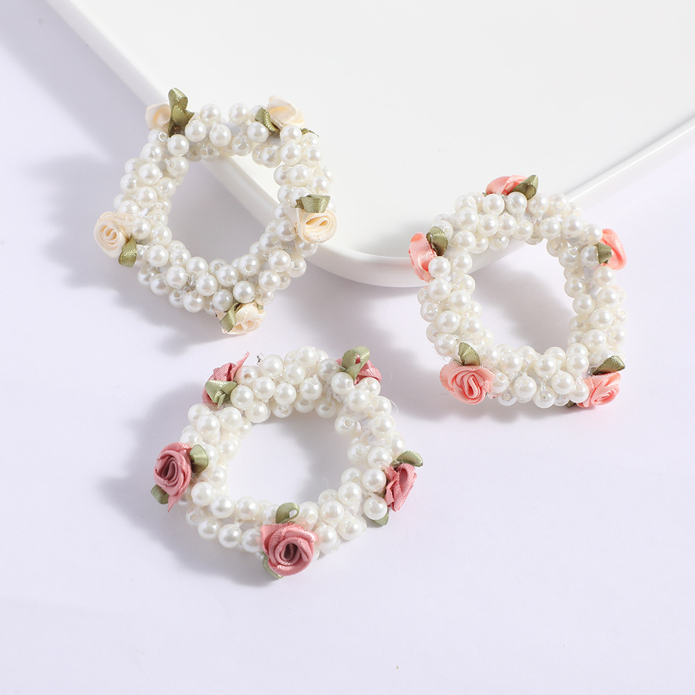 34g Weight Hair Tie Hair Accessories Type Sweet Women's Rose Imitation Pearl Beaded Hair Tie