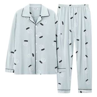 100% Cotton Pajamas for Men, Spring and Autumn Long-Sleeved Loungewear, Summer Thin Cardigan, Autumn and Winter Set, Can Be Worn Outside