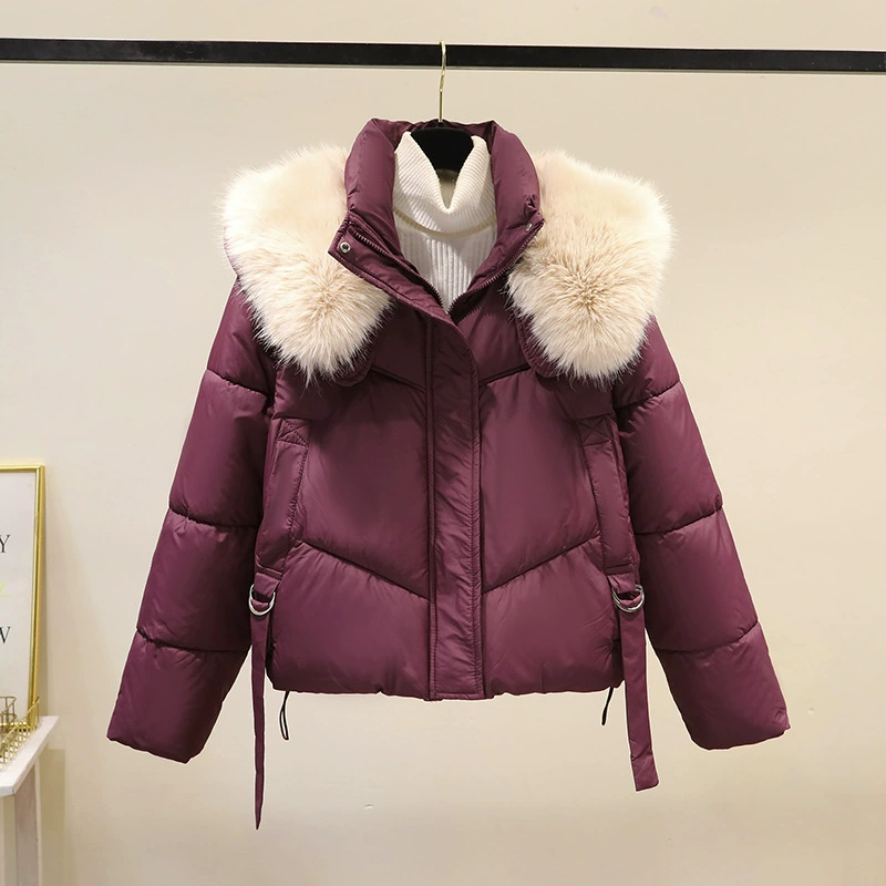 Short down jacket for teenagers, high-end, fur collar, warm winter crop style