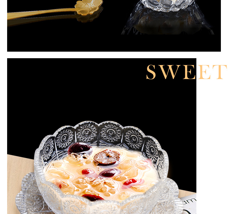 日式金边莲花碗 高档玻璃沙拉碗 套装家用太阳花甜品碗冷饮花瓣碗详情8