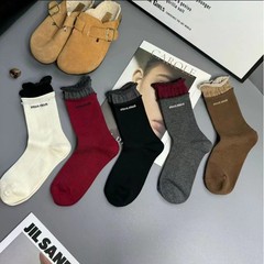 安可拉紅雙層花邊韓系miu風日系堆堆襪學院風潮流網紅外穿高腰襪