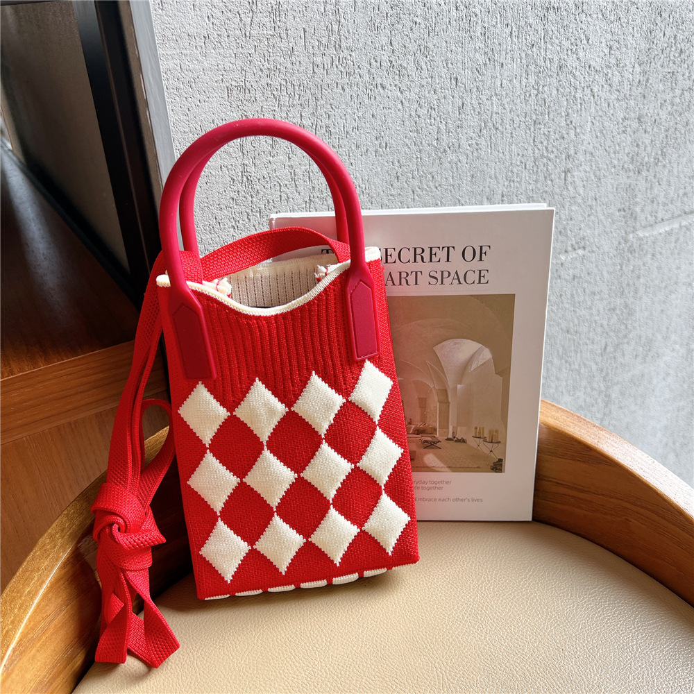 Bolsa de teléfono móvil Plaid bolsa de mensajero de las mujeres Mini pequeño bolso pequeño lindo ligero cuatro estaciones bolso de punto
