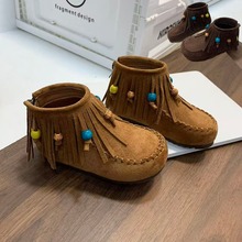 女童韩版时尚流苏靴2025秋季新款中大童小童公主靴儿童后拉链短靴