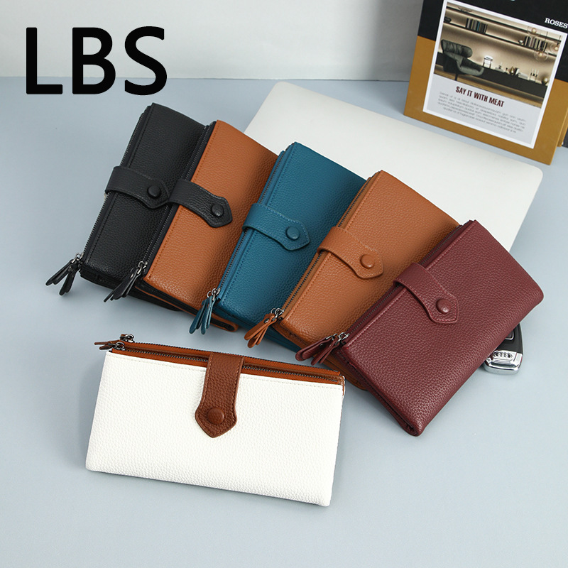 Long Pu Soft Leather Wallet for Women 80% off Double Zipper Phone Wallet Rfid Anti-Theft Brush-Resistant Lychee Pattern Id Holder