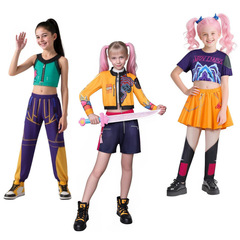 现货！女孩恶魔猎人流行歌手万圣节服装扮舞台套装服装