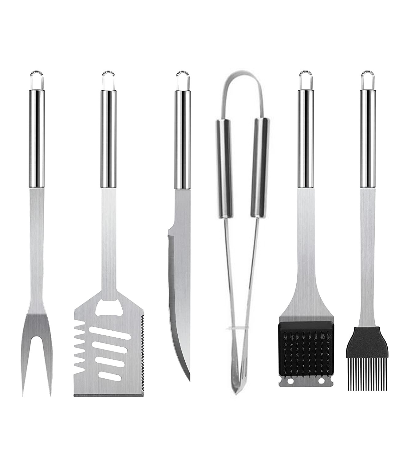 Exportación de Amazon herramientas de barbacoa de acero inoxidable traje de barbacoa al aire libre accesorios pala tenedor clip cepillo herramientas de barbacoa