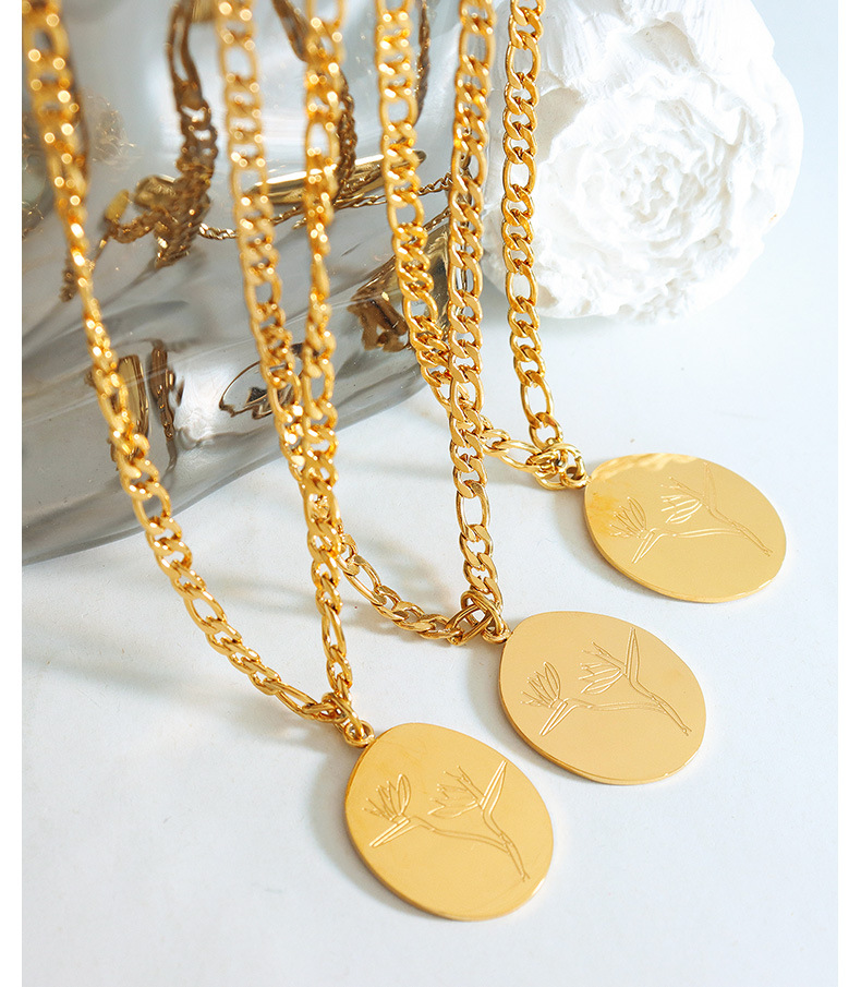 1 Piece Retro Round Lotus Titanium Steel Pendant Necklace_colorza_5