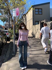 2025巨美美式多口袋重工低腰牛仔裤女设计感秋季工装裤子
