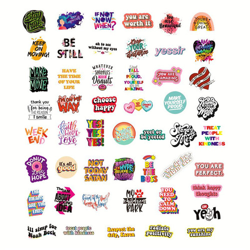 50 sheets of non-infringement motivational graffiti stickers, colorful, for luggage, guitar, notebooks, waterproof