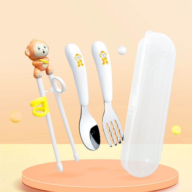 원숭이 학습 젓가락 + 304 스푼 포크 박스