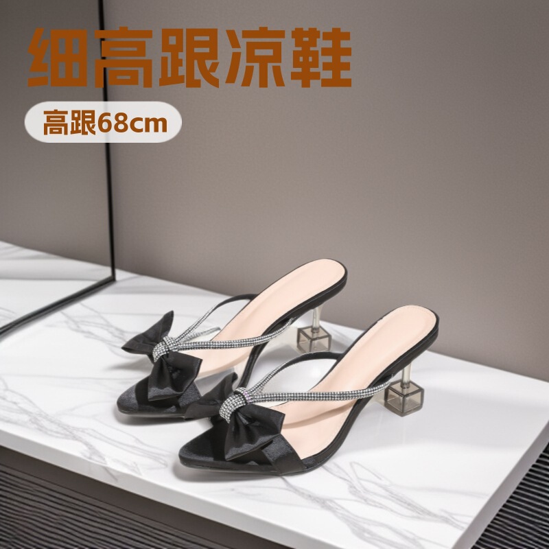 Huidong Women's Shoes 2026 Summer High-Heeled Sandals with Sophisticated Glass Heels, Pointed Toe, and Bow Design, Exquisite and Versatile Fashion