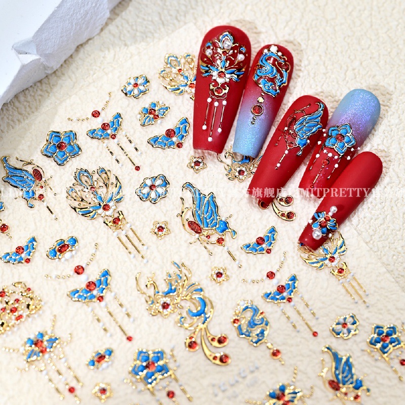 Nuevo estilo chino nuevo pegatinas de uñas de guana de phoenix de estilo chino Xiuhe boda uñas nupciales para usar adornos de uñas