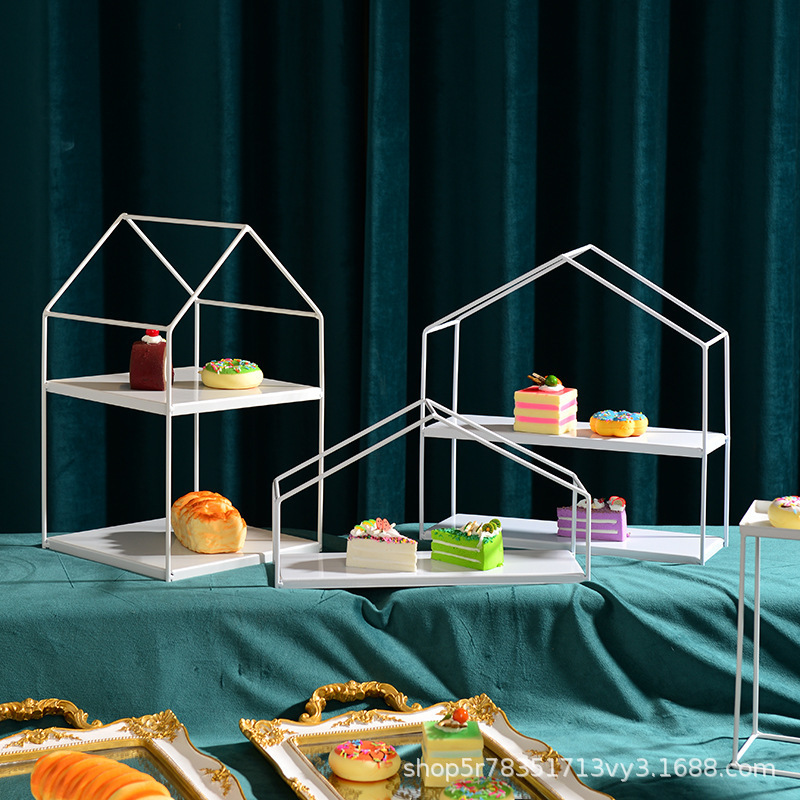 Casa sala de estar bandeja de frutas bandeja de cerámica de frutas lujoso estilo europeo multicapa bandeja de refrigerio estante de pastel doble mesa de postres creativa