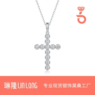 S925银十字架莫桑石纯银项链网红同款小众百搭锁骨链简约时尚饰品