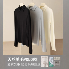 2025秋冬新款内搭叠穿Polo领设计感女装醋酸天丝羊毛长袖打底衫