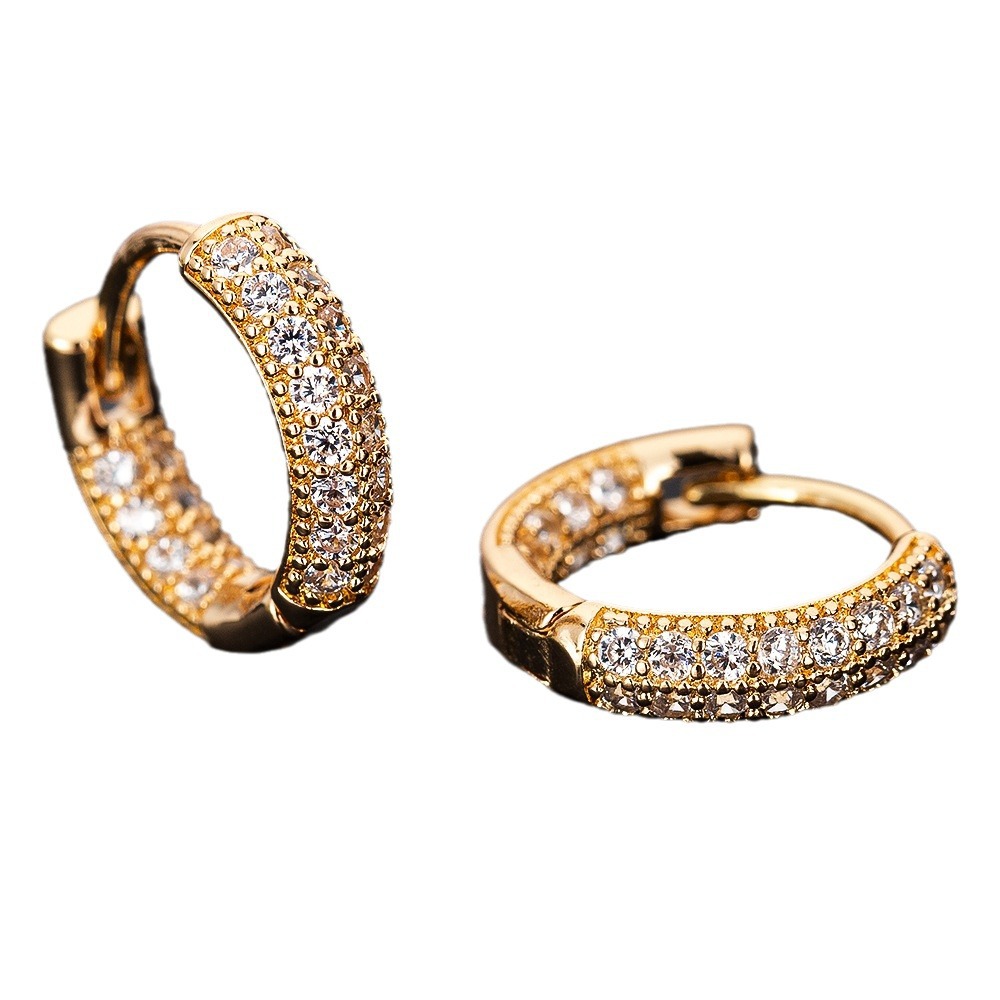 Cross-Border accesorios de moda pendientes europeos y americanos populares micro incrustaciones de ZIRCON ventiladores pequeños pendientes de oro rosa pendientes simples