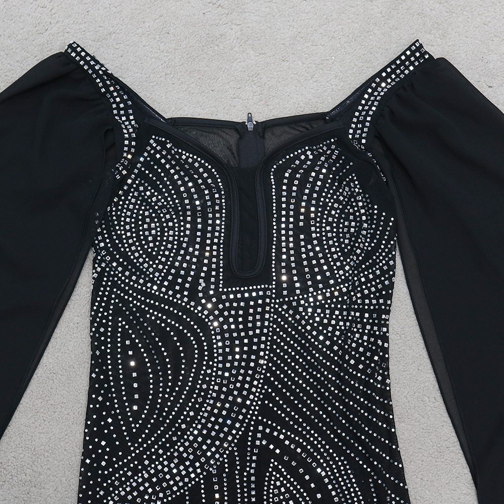 women s sexy V-neck hot rhinestone package hip dress nihaostyles wholesale clothing NSCYF80712