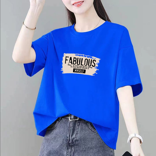 Petite Cotton Short-Sleeve T-Shirt for Women, Loose Summer New Casual Plus-Size Slimming Base Shirt Top Ins
