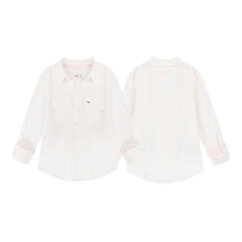 In stock Korean Hollister Little Seagull American retro classic y2k embroidered color-blocking V-neck slim-fit women's shirt In stock Korean Hollister Little Seagull American retro classic y2k embroidered color-blocking V-neck slim-fit women's shirt