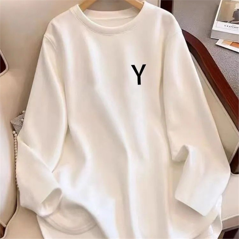 徳絨磨毛丸首長袖tシャツ女性の中の長さは厚い白い中に底のシャツの上着を掛けます。|undefined