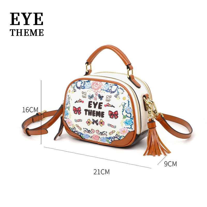 Damas lindas bolsas redondas bordadas de color contraste impresión de bigotes Zipper bordado brazalete PU bolsas nobles 2821 #