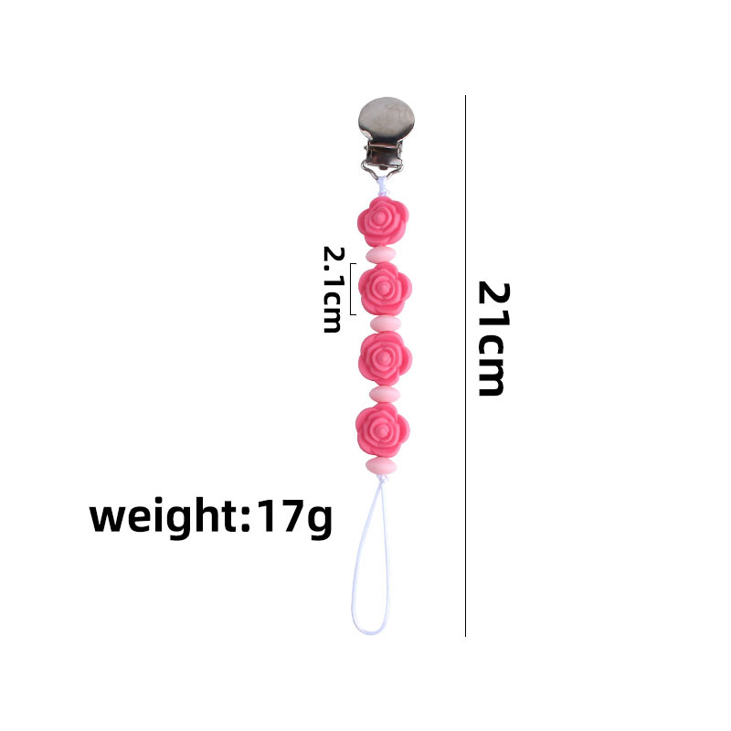Suministros para bebés nuevo clip de chupete de hierro redondo mordedor para bebé Cadena de chupete de silicona Rosa cadena anti-caída