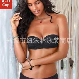 游泳衣女分体比基尼性感三点式小胸聚拢挂脖系带泳装