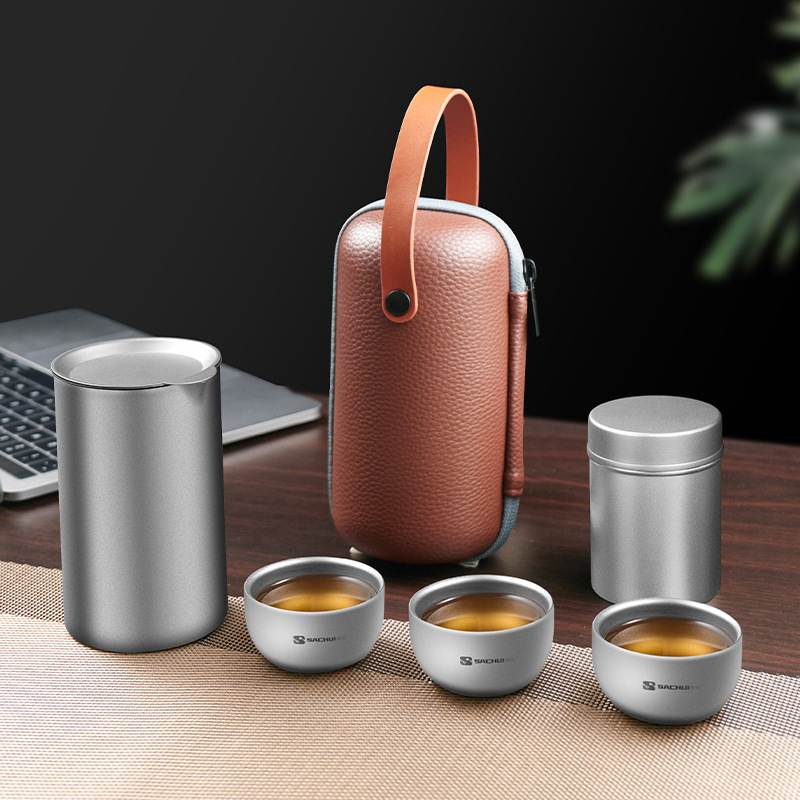 Pure Titanium Travel Tea Set Portable Tea Maker Camping Quick Cup Titanium Metal Water Cup Teapot Tea Water Separation