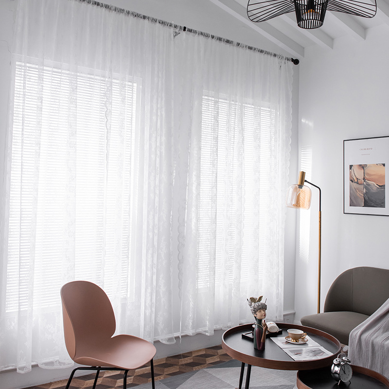Cross-border exclusive floating window white lace curtain net modern minimalist window curtains living room bedroom curtains finished product