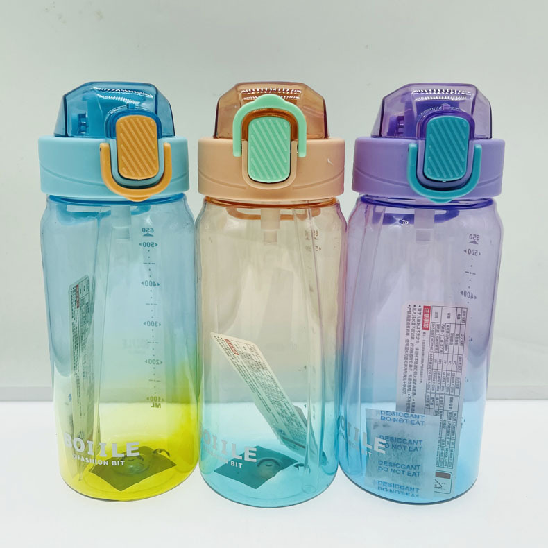 Baijia 5046 gradiente de color deportes al aire libre taza agua con paja plástico 780ml capacidad portátil niños por mayor