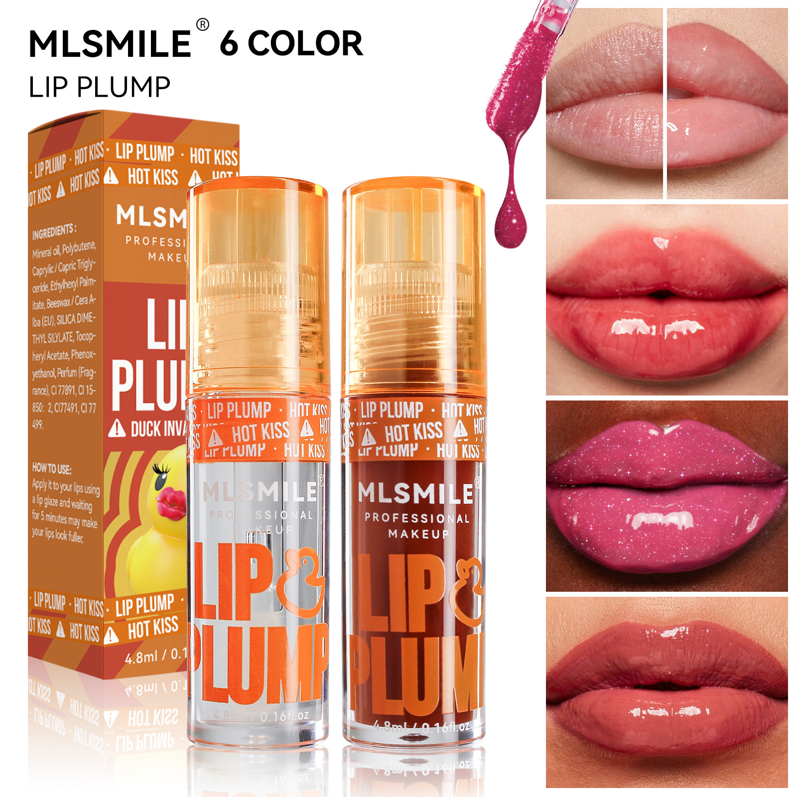 MLSMILE 6-color Duck Lip Oil Lip Gloss, Big Mouth Pouty Lip Honey Lip Glaze undefined