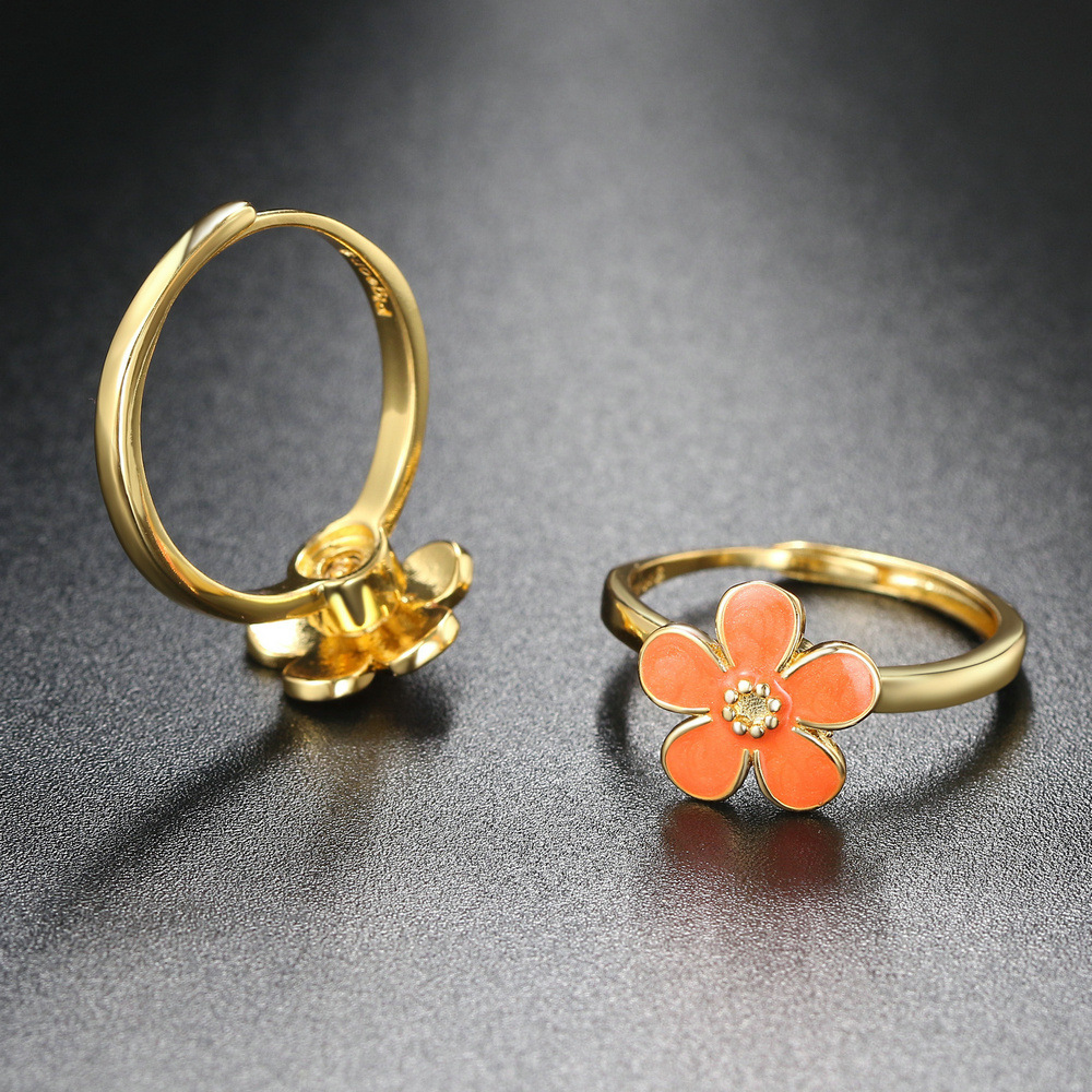 Fashion Flower Copper Polishing Enamel Plating Open Ring 1 Piece