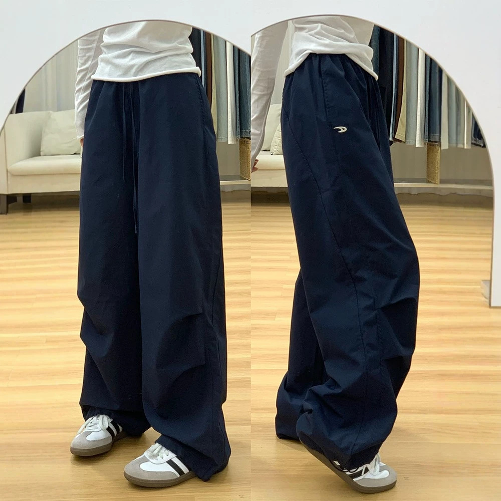 Plus-size American retro navy blue work pants for women, new autumn collection, high-waisted, slimming, straight-leg, casual athletic pants