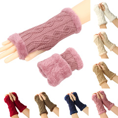 New】Fleece-Lined, Thickened Gloves – Diamond-Shape, Short-Style Knitted Fingerless Plush Sleeves – Cross-Border Autumn/Winter Warm Furry Gloves