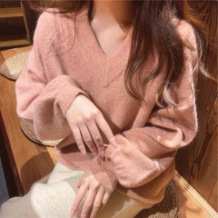 2025 秋と冬の新しい女性の V ネックプルオーバーセーター女性の怠惰なスタイルルーズ韓国ニットセーターインターネットセレブ底シャツ