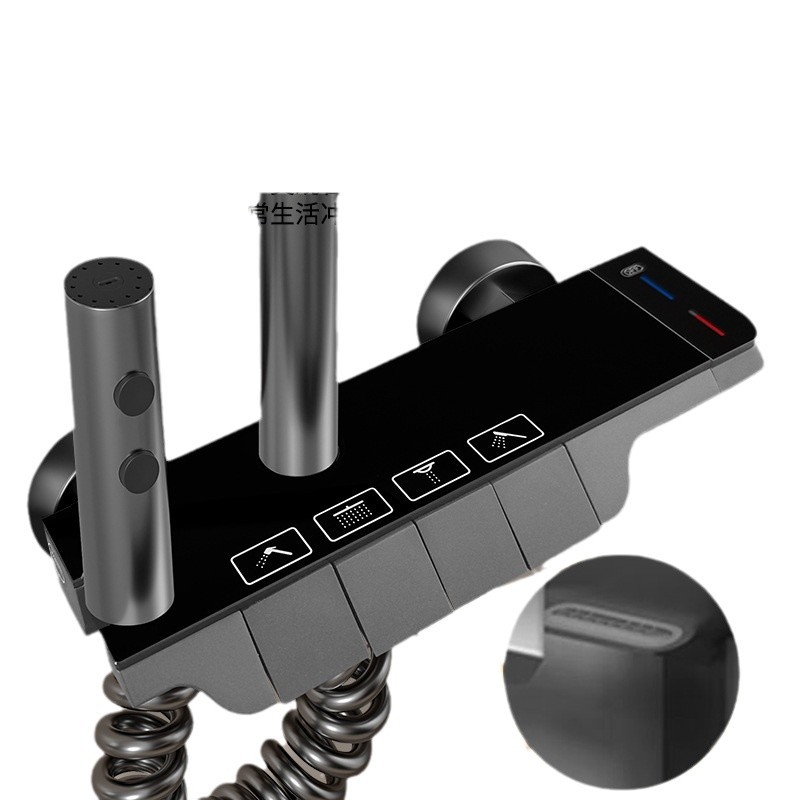 Cuerpo de bronce completo conjunto de ducha de ducha para baño doméstico temperatura constante de vidrio superficie de piano botón de ducha de presión de lluvia boquilla