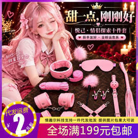 情趣SM十件套毛绒皮革装捆绑束缚手脚铐乳夹口塞情趣成人性用品