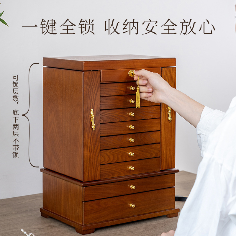 木製ジュエリーボックス収納ボックスレトロロックミラー付きジュエリー高級酸化防止結婚古風中国風クロスボーダー|undefined