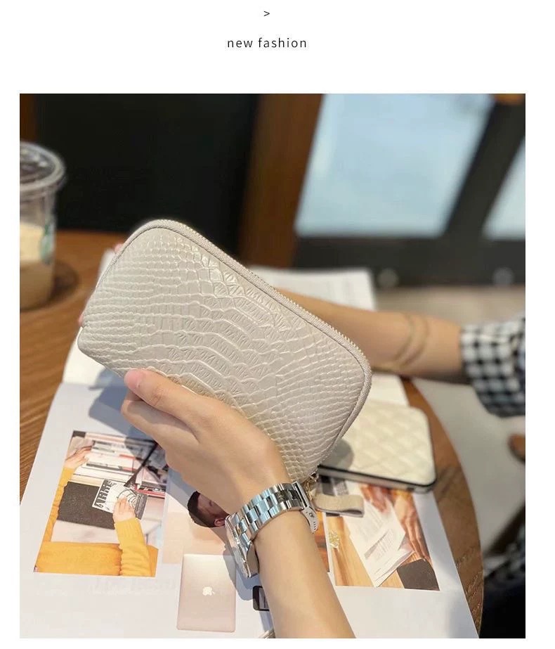 Äußere einzelne Ledergeldbörse für Damen im langen Stil, neu mit Krokodilmuster, Hauptschicht aus Rindsleder, Handtasche für Handy_voghion.com