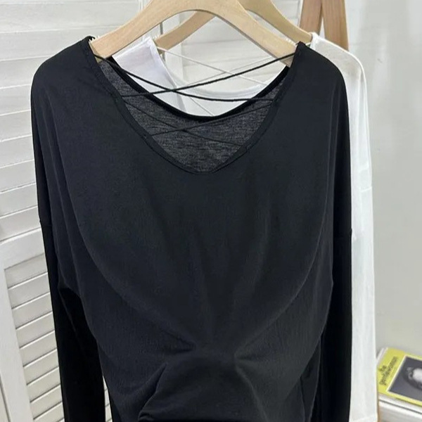 Sexy Backless Bamboo Cotton T-Shirt Loose Knitwear for Women 2025 Spring New Sun Protection Light Top Bottoming Blouse