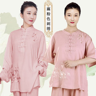 Tai Chi Clothing Women's New 2025 Cotton Linen Flax Tai Chi Clothing Summer Clothing Thin Short Sleeve Eight Section Brocade