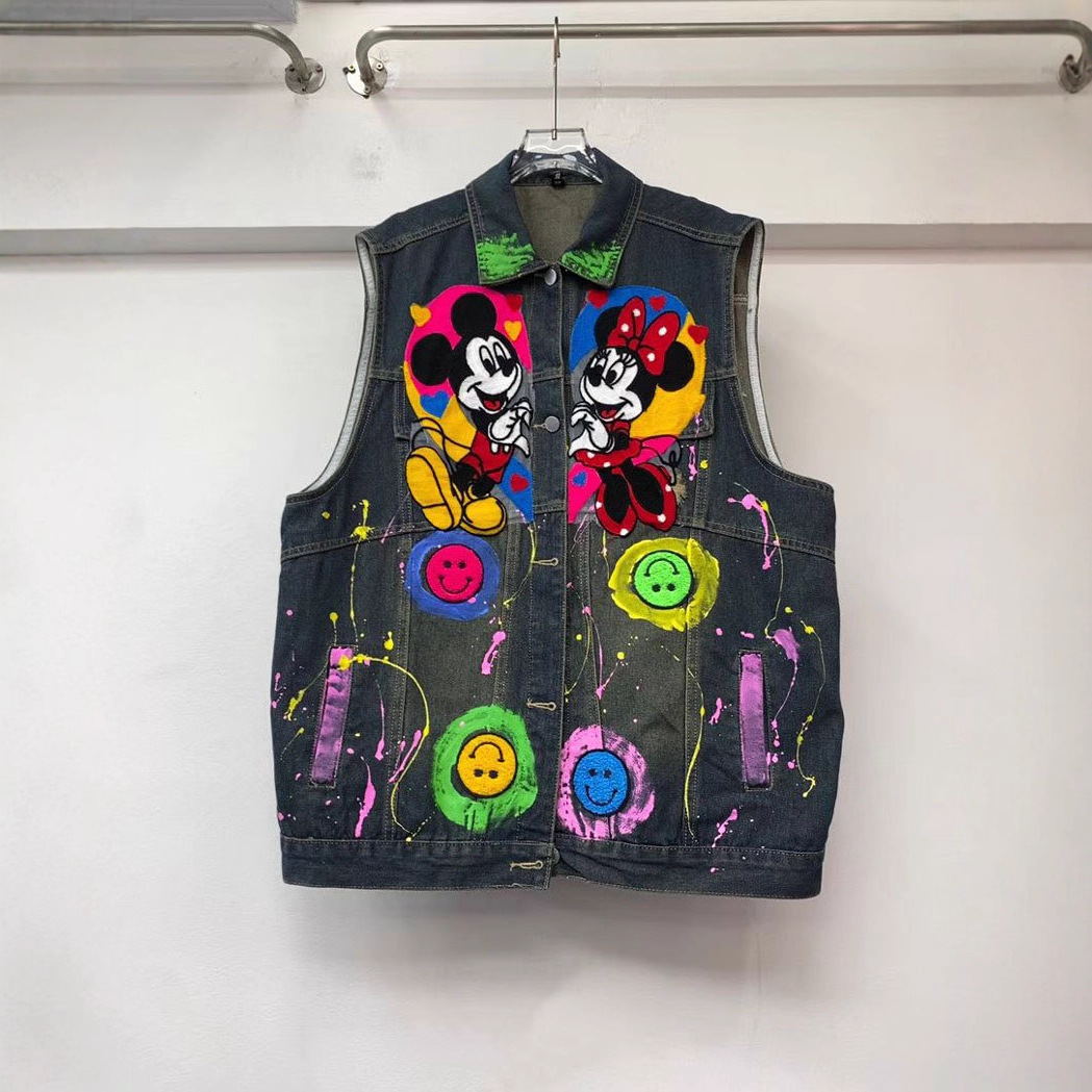 Marca de dibujos animados de marcha europea, graffiti, chaqueta de vaqueros industria pesada, chaqueta media y larga, 2026 primavera, nueva chaqueta suelta image 4
