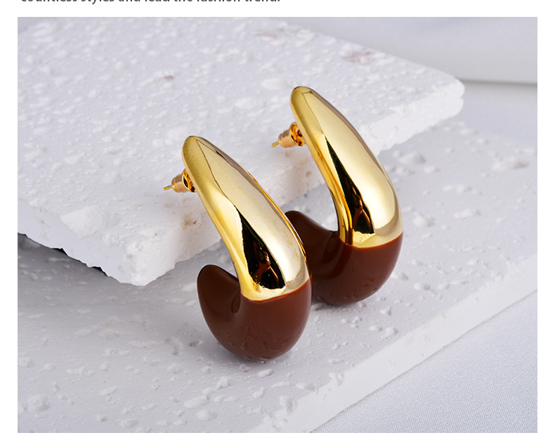 Ear Studs Classification 1 Pair Simple Style C Shape Enamel Copper 22K Gold Plated Ear Studs