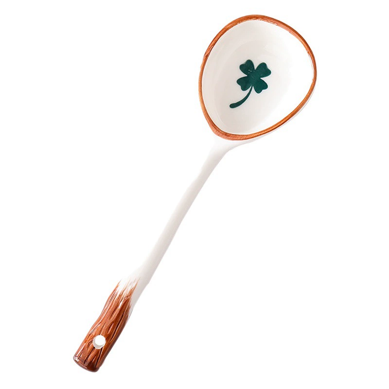 Керамическая ложка с длинной ручкой в японском стиле, подглазурованная вручную, чистая красная ложка, мультяшная Милая десертная ложка