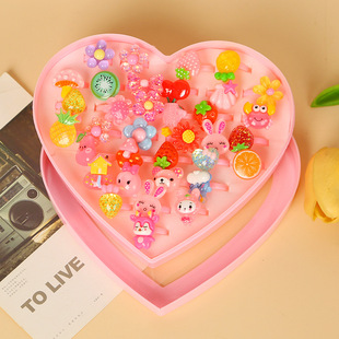 Children's Ring Little Princess Cute Girls Gemstone Cartoon Jewelry Cute Opening Adjustable Girls Plastic Ring