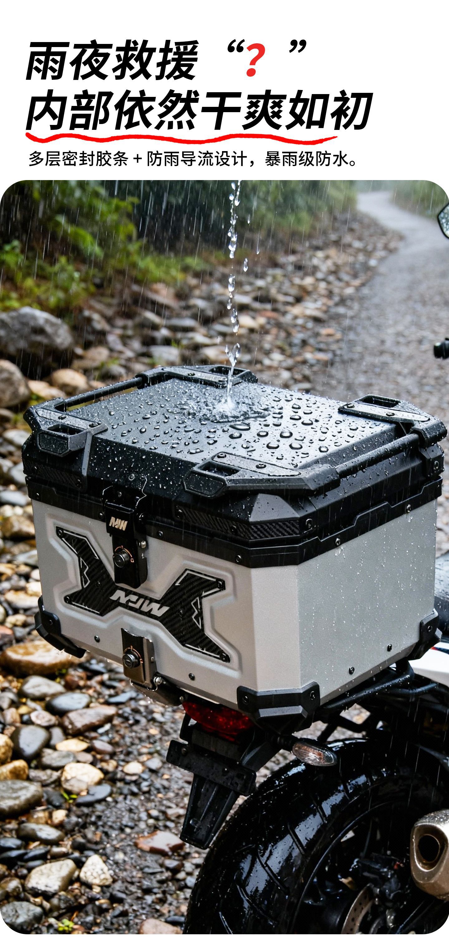 Motorcycle Mjw45L55L Glacier Silver Aluminum Alloy Tail Box Quick Release Travel Tool Box Electric Vehicle Rear Tail Box