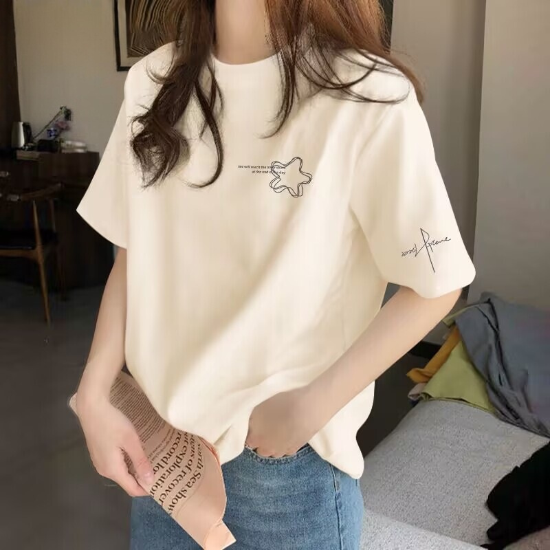 Apricot-Colored Pure Cotton Short-Sleeve T-Shirt for Women, Loose Fit, Summer 2026 New Fashion Stylish Loose T-Shirt Top, Versatile Apricot-Colored Pure Cotton Short-Sleeve T-Shirt for Women, Loose Fit, Summer 2026 New Fashion Stylish Loose T-Shirt Top, Versatile