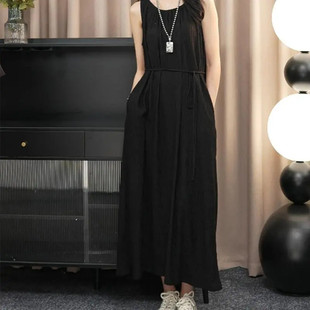 French-Style Elegant Vest Fashion Plus-Size Dress for Summer New Drapey Long Sleeveless Pocket Dress