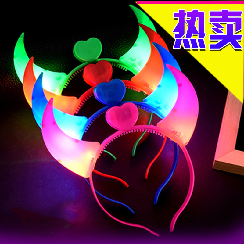 Mercado nocturno de Amazon tocado luminoso con lámpara tocado luminoso de cuerno de toro brillante tocado para el cabello brillante tocado para el cabello pinzas para el cabello