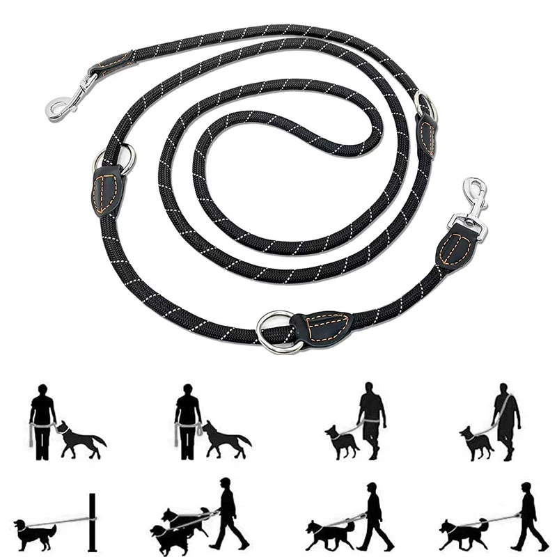 Amazon одна тяга два двуглавых один перетащите два нейлоновых тяговых троса двойной крючок Светоотражающая веревка для собак двуглавый поводок для собак